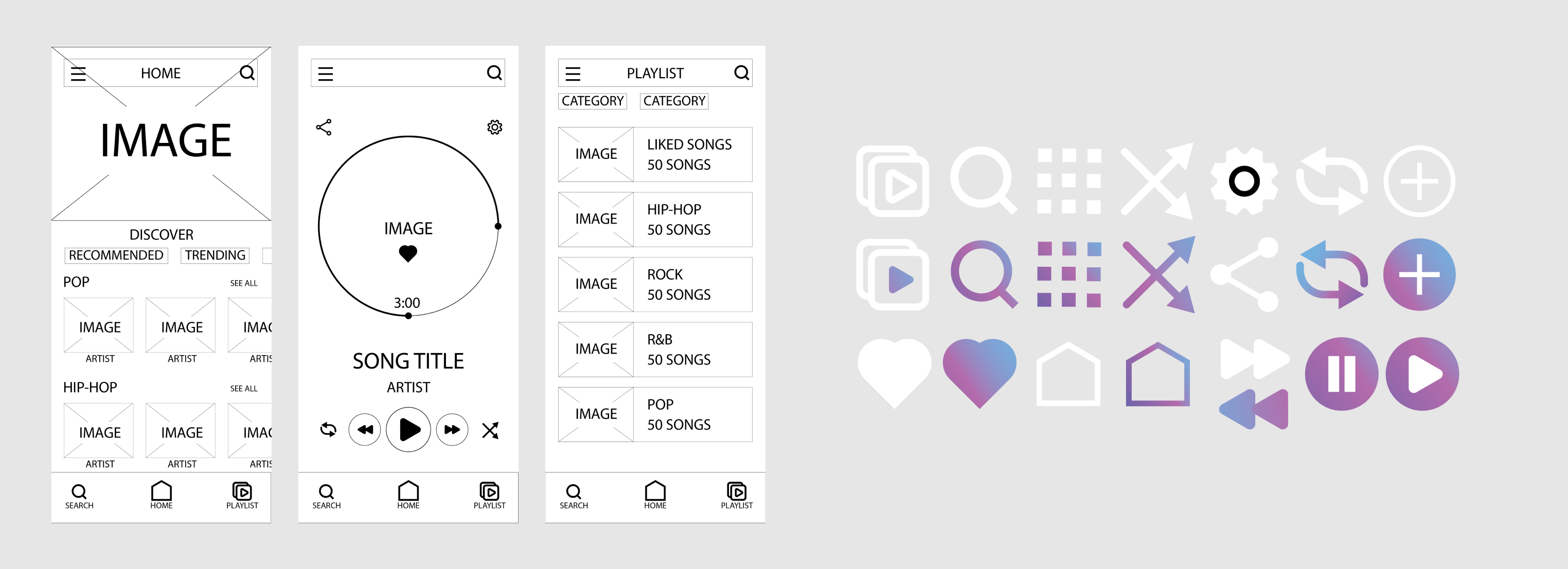 Echoverse Wireframes and UI Icons